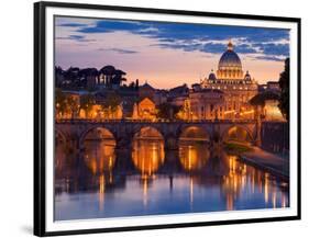 Night view at St. Peter's cathedral, Rome-null-Framed Giclee Print