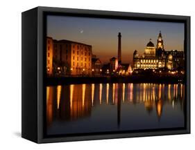 Night View of Albert Dock and the "Three Graces," Liverpool, United Kingdom-Glenn Beanland-Framed Stretched Canvas