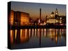 Night View of Albert Dock and the "Three Graces," Liverpool, United Kingdom-Glenn Beanland-Stretched Canvas