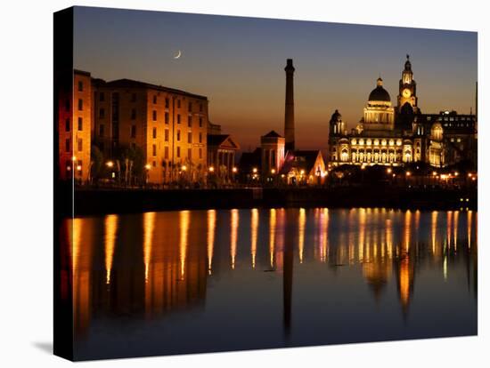 Night View of Albert Dock and the "Three Graces," Liverpool, United Kingdom-Glenn Beanland-Stretched Canvas