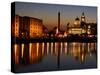 Night View of Albert Dock and the "Three Graces," Liverpool, United Kingdom-Glenn Beanland-Stretched Canvas