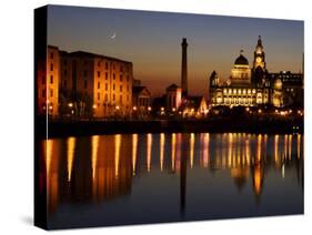 Night View of Albert Dock and the "Three Graces," Liverpool, United Kingdom-Glenn Beanland-Stretched Canvas