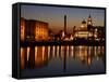 Night View of Albert Dock and the "Three Graces," Liverpool, United Kingdom-Glenn Beanland-Framed Stretched Canvas