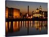 Night View of Albert Dock and the "Three Graces," Liverpool, United Kingdom-Glenn Beanland-Stretched Canvas