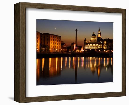 Night View of Albert Dock and the "Three Graces," Liverpool, United Kingdom-Glenn Beanland-Framed Photographic Print