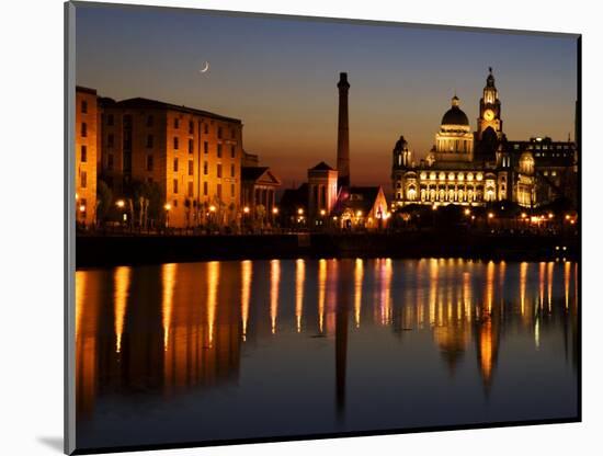 Night View of Albert Dock and the "Three Graces," Liverpool, United Kingdom-Glenn Beanland-Mounted Photographic Print