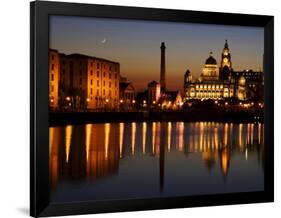 Night View of Albert Dock and the "Three Graces," Liverpool, United Kingdom-Glenn Beanland-Framed Photographic Print