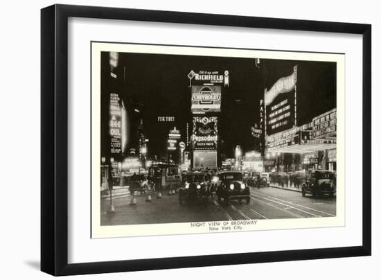 Night View of Broadway, New York City, Photo-null-Framed Art Print