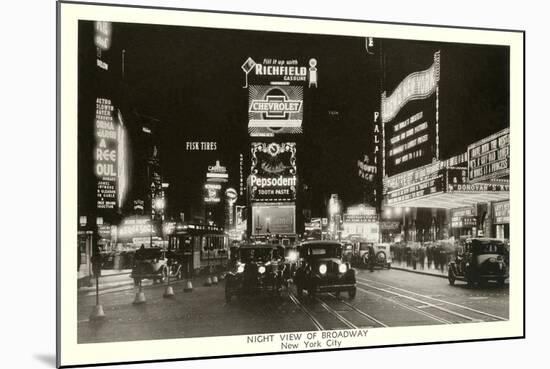 Night View of Broadway, New York City, Photo-null-Mounted Art Print