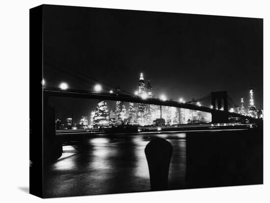 Night View Of Brooklyn Bridge-Bettmann-Stretched Canvas