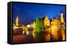 Night View of Bruges Town World Heritage Site of UNESCO-BlueOrange Studio-Framed Stretched Canvas