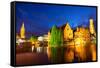 Night View of Bruges Town World Heritage Site of UNESCO-BlueOrange Studio-Framed Stretched Canvas