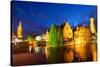 Night View of Bruges Town World Heritage Site of UNESCO-BlueOrange Studio-Stretched Canvas