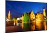 Night View of Bruges Town World Heritage Site of UNESCO-BlueOrange Studio-Mounted Photographic Print