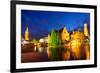 Night View of Bruges Town World Heritage Site of UNESCO-BlueOrange Studio-Framed Photographic Print