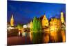 Night View of Bruges Town World Heritage Site of UNESCO-BlueOrange Studio-Mounted Photographic Print