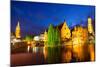 Night View of Bruges Town World Heritage Site of UNESCO-BlueOrange Studio-Mounted Photographic Print