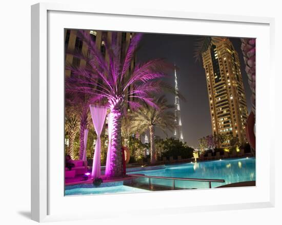 Night View of Burij Khalifa Tower, Dubai, United Arab Emirates, Middle East-Angelo Cavalli-Framed Photographic Print