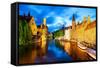 Night View of Canal in Bruges World Heritage Site of UNESCO-BlueOrange Studio-Framed Stretched Canvas