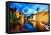 Night View of Canal in Bruges World Heritage Site of UNESCO-BlueOrange Studio-Framed Stretched Canvas