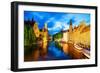 Night View of Canal in Bruges World Heritage Site of UNESCO-BlueOrange Studio-Framed Photographic Print