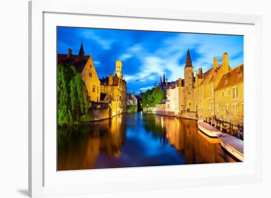 Night View of Canal in Bruges World Heritage Site of UNESCO-BlueOrange Studio-Framed Photographic Print