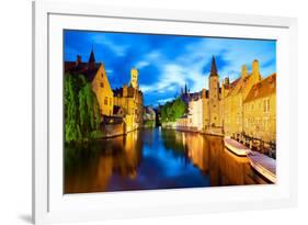 Night View of Canal in Bruges World Heritage Site of UNESCO-BlueOrange Studio-Framed Photographic Print