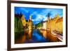 Night View of Canal in Bruges World Heritage Site of UNESCO-BlueOrange Studio-Framed Photographic Print