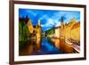 Night View of Canal in Bruges World Heritage Site of UNESCO-BlueOrange Studio-Framed Photographic Print