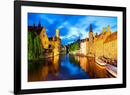 Night View of Canal in Bruges World Heritage Site of UNESCO-BlueOrange Studio-Framed Photographic Print