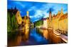 Night View of Canal in Bruges World Heritage Site of UNESCO-BlueOrange Studio-Mounted Photographic Print