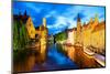 Night View of Canal in Bruges World Heritage Site of UNESCO-BlueOrange Studio-Mounted Photographic Print