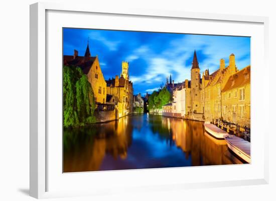 Night View of Canal in Bruges World Heritage Site of UNESCO-BlueOrange Studio-Framed Photographic Print