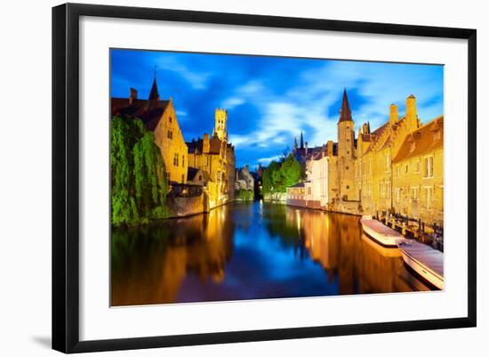 Night View of Canal in Bruges World Heritage Site of UNESCO-BlueOrange Studio-Framed Photographic Print