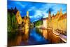 Night View of Canal in Bruges World Heritage Site of UNESCO-BlueOrange Studio-Mounted Photographic Print