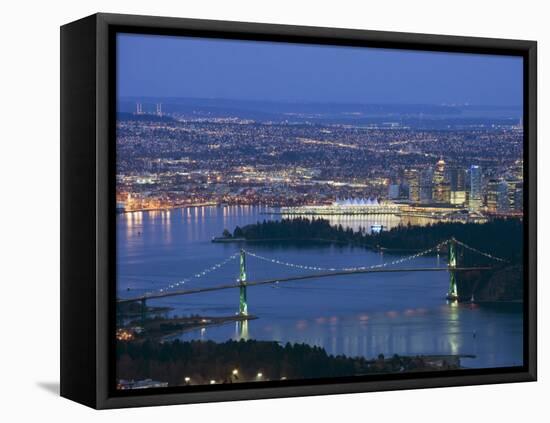 Night View of City Skyline and Lions Gate Bridge, from Cypress Provincial Park, Vancouver-Christian Kober-Framed Stretched Canvas