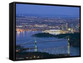 Night View of City Skyline and Lions Gate Bridge, from Cypress Provincial Park, Vancouver-Christian Kober-Framed Stretched Canvas