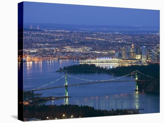 Night View of City Skyline and Lions Gate Bridge, from Cypress Provincial Park, Vancouver-Christian Kober-Stretched Canvas