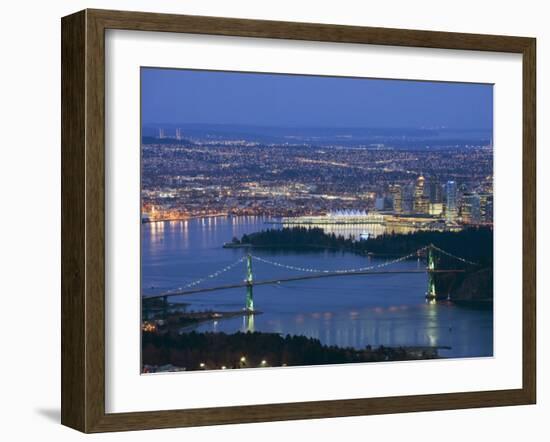 Night View of City Skyline and Lions Gate Bridge, from Cypress Provincial Park, Vancouver-Christian Kober-Framed Photographic Print