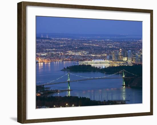 Night View of City Skyline and Lions Gate Bridge, from Cypress Provincial Park, Vancouver-Christian Kober-Framed Photographic Print