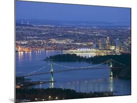 Night View of City Skyline and Lions Gate Bridge, from Cypress Provincial Park, Vancouver-Christian Kober-Mounted Photographic Print