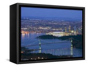 Night View of City Skyline and Lions Gate Bridge, from Cypress Provincial Park, Vancouver-Christian Kober-Framed Stretched Canvas