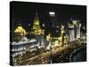 Night View of Colonial Buildings on the Bund, Shanghai, China-Keren Su-Stretched Canvas
