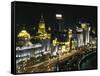 Night View of Colonial Buildings on the Bund, Shanghai, China-Keren Su-Framed Stretched Canvas