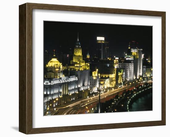 Night View of Colonial Buildings on the Bund, Shanghai, China-Keren Su-Framed Premium Photographic Print
