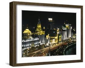 Night View of Colonial Buildings on the Bund, Shanghai, China-Keren Su-Framed Premium Photographic Print