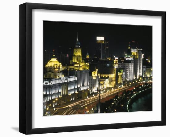 Night View of Colonial Buildings on the Bund, Shanghai, China-Keren Su-Framed Premium Photographic Print