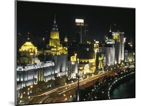 Night View of Colonial Buildings on the Bund, Shanghai, China-Keren Su-Mounted Premium Photographic Print