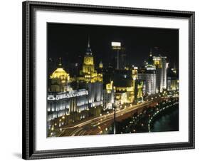 Night View of Colonial Buildings on the Bund, Shanghai, China-Keren Su-Framed Photographic Print