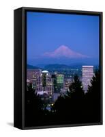 Night View of Downtown and Mt Hood, Portland, Oregon, USA-Janis Miglavs-Framed Stretched Canvas